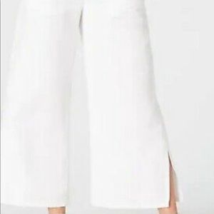 J. Jill Flax Linen Blend Capris, White, Split Hem Wide Leg Crop Pant, Size: L